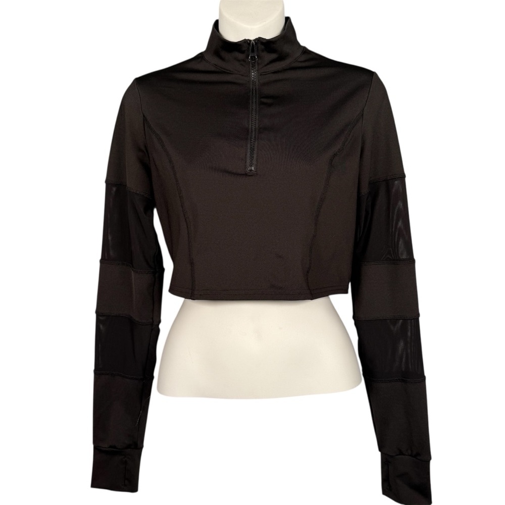 Forever 21 Crop Top Women’s Medium Black Long Sleeve Active Half Zip Stretch